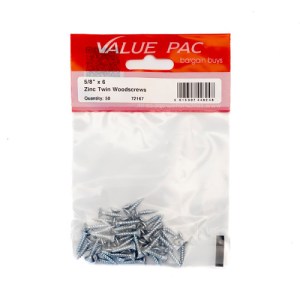Value PackĀ® 5/8" x 6 ZP Cross Recessed Hardened Twin Thread Woodscrews with Countersunk Head 50pk
