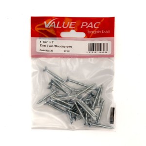 Value PackĀ® 1 1/4" x 7 ZP Cross Recessed Hardened Twin Thread Woodscrews with Countersunk Head 35pk