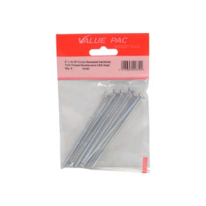 Value PackĀ® 4" x 10 ZP Cross Recessed Hardened Twin Thread Woodscrews with Countersunk Head 6pk
