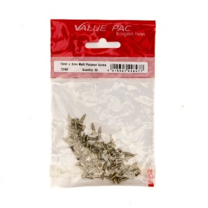 Value PackĀ® 3mm x 13mm ZYP Multi Purpose Single Thread Countersunk Pozi Screws 55Pk