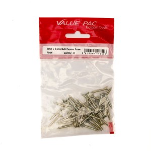 Value PackĀ® 3.5mm x 25mm ZYP Multi Purpose Single Thread Countersunk Pozi Screws 40Pk