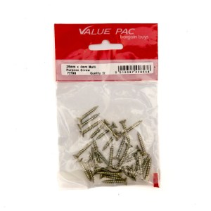 Value PackĀ® 4mm x 25mm ZYP Multi Purpose Single Thread Countersunk Pozi Screws 32Pk
