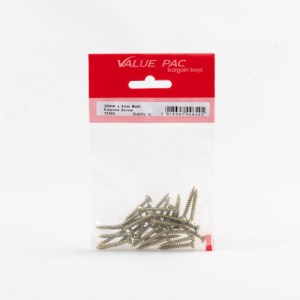 Value PackĀ® 4mm x 30mm ZYP Multi Purpose Single Thread Countersunk Pozi Screws 30Pk