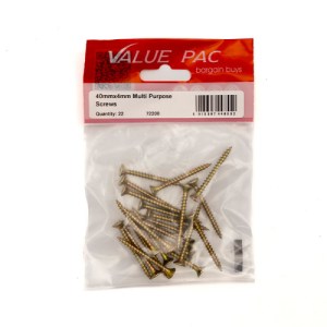 Value PackĀ® 4mm x 40mm ZYP Multi Purpose Single Thread Countersunk Pozi Screws 22Pk