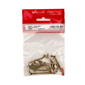Value PackĀ® 4mm x 50mm ZYP Multi Purpose Single Thread Countersunk Pozi Screws 18Pk