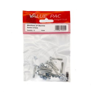 Value Pack® M4 x 25mm ZP Machine Screws & Nuts 12pk