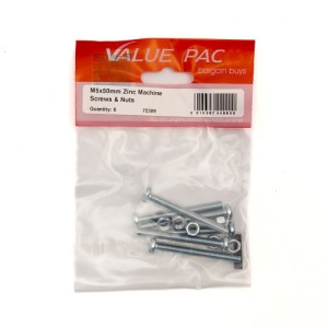 Value Pack® M5 x 50mm ZP Machine Screws & Nuts 6pk