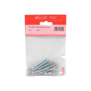 Value Pack® M6 x 40mm ZP Machine Screws & Nuts 5pk