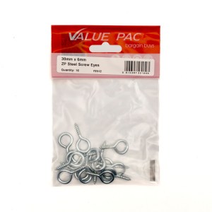 Value Pack® 30 x 3mm ZP Steel Screw Eyes 16pk