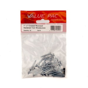 Value PackĀ® 1" x 7 ZP Cross Recessed Hardened Twin Thread Woodscrews with Countersunk Head 35Pk