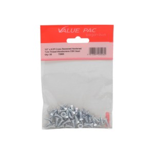 Value PackĀ® 1/2" x 8 ZP Cross Recessed Hardened Twin Thread Woodscrews with Countersunk Head 38Pk
