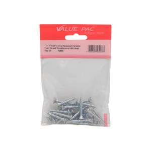 Value PackĀ® 1 1/4" x 10 ZP Cross Recessed Hardened Twin Thread Woodscrews with Countersunk Head 18Pk