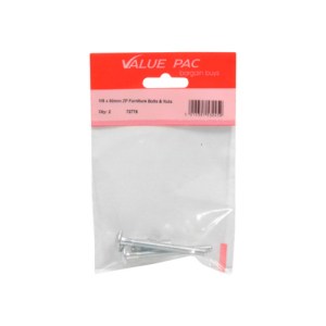 Value Pack® M6 x 60mm ZP Furniture Bolts & Nuts 2pk