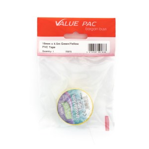Value Pack® 19mm x 4.5m Green/Yellow PVC Tape