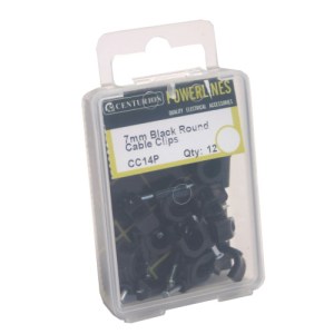 Powerlines® 7mm Black Round Cable Clips (Pack of 12)-CC14P