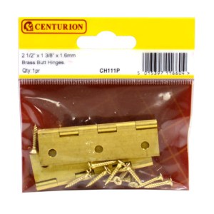 CenturionĀ® 2 1/2" x 1 3/8" x 1.6mm SC Medium Duty Solid Drawn Butt Hinges (1 pair)