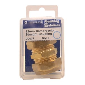 Plumbing Solutions® Brass Compression Straight Coupling, 22mm