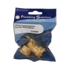 Plumbing Solutions® Compression Female Wall Elbow, Brass, 15mm
