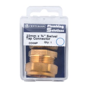Plumbing Solutions® Brass Compression Straight Tap Connector, 22mm x 3/4"
