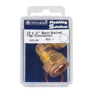 Plumbing Solutions® Brass Compression Bent Tap Connector, 15mm x 1/2" BSP