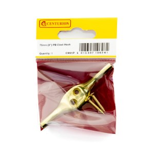 Centurion® Solid Brass Cleat Hooks, 75mm, Polished Brass