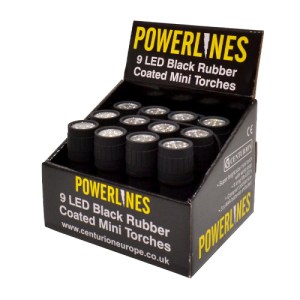 Powerlines® Black Rubber Coated Mini Torch CDU
