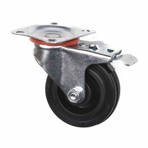 Centurion® Heavy Rubber Swivel Castor with brake, 75mm, Silver/Black