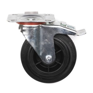 Centurion® 125mm Heavy Rubber Swivel Castor with brake, 125mm, Silver/Black