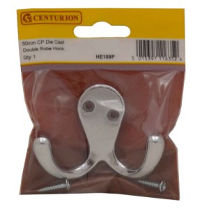 CenturionĀ® 50mm CP Die Cast Double Robe Hook