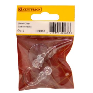 CenturionĀ® 25mm Clear Plastic Suction Hook (Pack of 2)