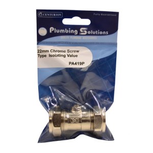 Plumbing Solutions® Chromed Isolating Valve, 22mm C x C