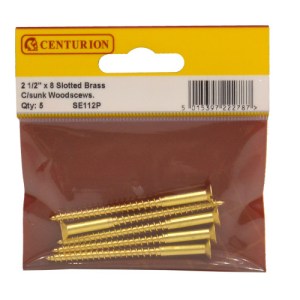 CenturionĀ® 2 1/2" x 8 SC Slotted Brass Woodscrews with Countersunk Head (Pack of 5)