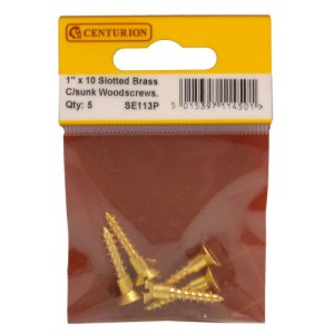 CenturionĀ® 1" x 10 SC Slotted Brass Woodscrews with Countersunk Head (Pack of 5)
