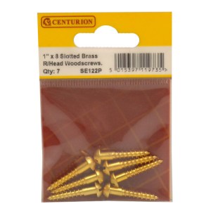 CenturionĀ® 1" x 8 SC Slotted Brass Round Head Woodscrews (Pack of 7)
