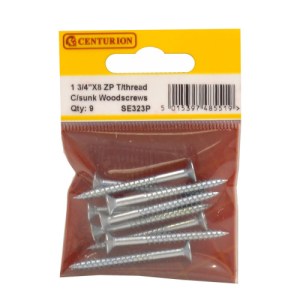 CenturionĀ® 1 3/4" x 8 ZP Cross Recessed Hardened Twin Thread Woodscrews with Countersunk Head (Pack of 9)