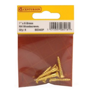 CenturionĀ® 1" x 8 SC Slotted Brass Woodscrews with Raised Head (Pack of 6)