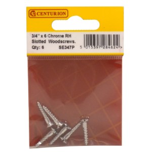 CenturionĀ® 3/4" x 6 CP Slotted Brass Woodscrews with Raised Head (Pack of 6)