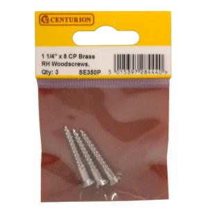 CenturionĀ® 1 1/4" x 8 CP Slotted Brass Woodscrews with Raised Head (Pack of 3)