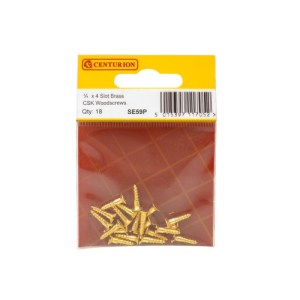 CenturionĀ® 3/4" x 4 SC Slotted Brass Woodscrews with Countersunk Head (Pack of 18)