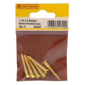 CenturionĀ® 1 1/4" x 8 SC Slotted Brass Woodscrews with Countersunk Head (Pack of 6)