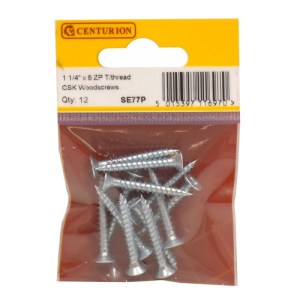 CenturionĀ® 1 1/4" x 8 ZP Cross Recessed Hardened Twin Thread Woodscrews with Countersunk Head (Pack of 12)