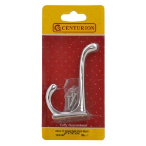 CenturionĀ® 100mm CP Square Base Solid Brass Hat & Coat Hook