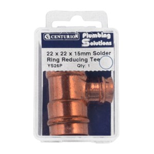 Plumbing Solutions® 22 x 22 x 15mm Solder Ring Copper Reducing Tee