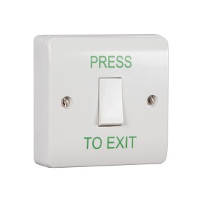 ACCESS CONTROL Standard Retractable Switch Button c/w White Back Box - "Press to Exit"