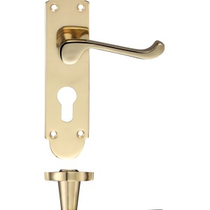 FULTON & BRAY Oxford Lever Euro Lock (47.5mm c/c) Furniture 170 x 42mm Polished Brass