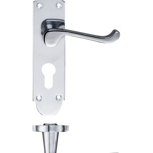 FULTON & BRAY Oxford Lever Euro Lock (47.5mm c/c) Furniture 170 x 42mm Polished Chrome