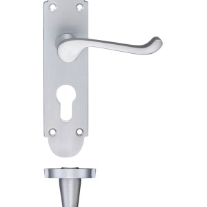 FULTON & BRAY Oxford Lever Euro Lock (47.5mm c/c) Furniture 170 x 42mm Satin Chrome