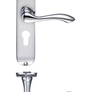 FULTON & BRAY Arundel Lever Euro Lock (47.5mm) Furniture - Short Plate 175 x 42mm Polished Chrome