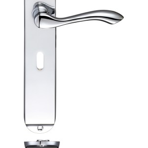 FULTON & BRAY Arundel Lever Lock (57mm c/c) Furniture - Long Plate 245 x 42mm Polished Chrome