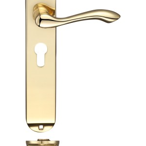 FULTON & BRAY Arundel Lever Euro Lock (47.5mm c/c) Furniture - Long Plate 245 x 42mm Polished Brass